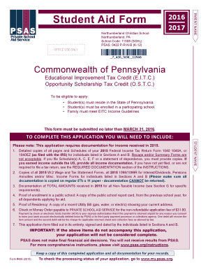 Pennsylvania Student Aid Form 2016