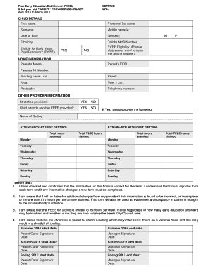 Free Early Education Entitlement Contract