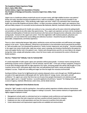Urgent Care Exceptional Patient Experience Pledge