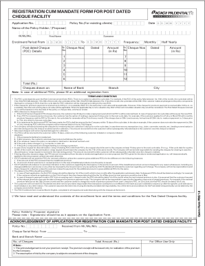Registration Form for Post Dated Cheque Facility