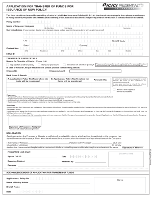 Application for Transfer of Funds for New Policy Issuance