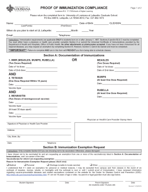 Proof of Immunization Compliance