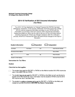 2014-15 Verification of 2013 Income Information