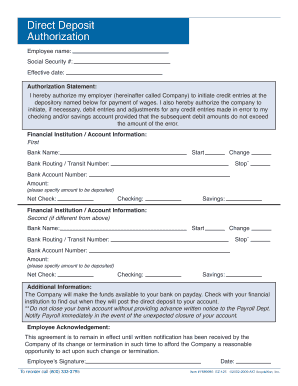 Direct Deposit Authorization Form