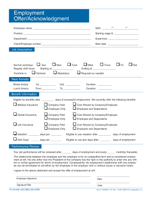 Employment Offer/Acknowledgment Form