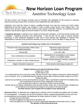 New Horizon Assistive Technology Loan Application