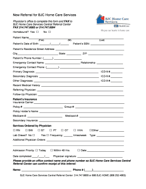 BJC Home Care Services Referral Form