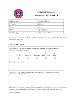Student Internship Evaluation Form