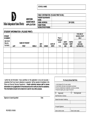 School Uniform Assistance Application