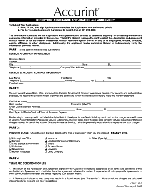 Accurint Directory Assistance Application and Agreement