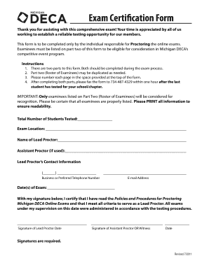Michigan DECA Exam Proctor Certification Form