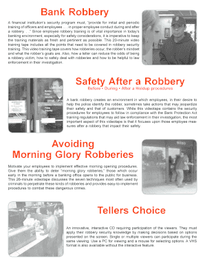 Bank Robbery Training Video Order Form
