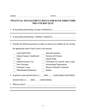 Financial Management Issues for Bank Directors Pre-Course Quiz