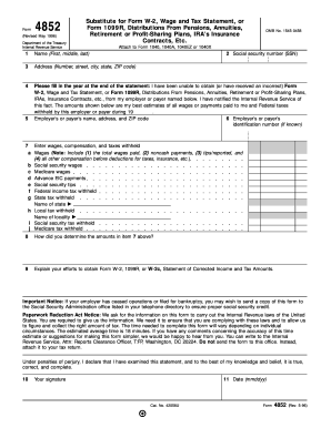 Form 4852 Substitute for W-2 or 1099R