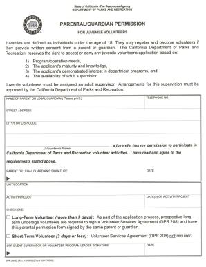 California Juvenile Volunteer Permission Form