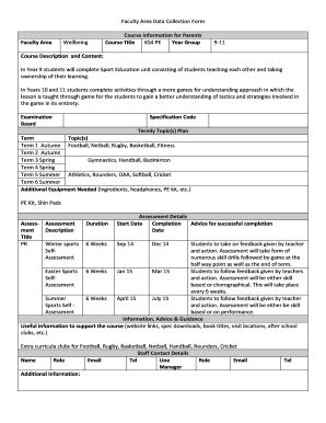 Faculty Area Data Collection Form