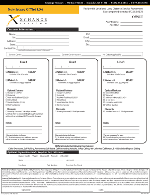 New Jersey OffNet LOA Residential Local and Long Distance Service Agreement