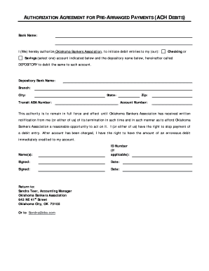 Authorization Agreement for Pre-Arranged Payments (ACH Debits)