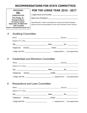 Elks Lodge State Committee Recommendation Form