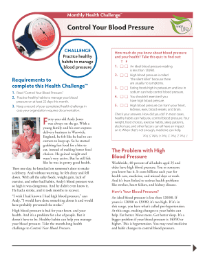 Health Challenge Blood Pressure Management Form