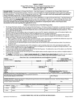 Chicago Park Kids Program Request Form