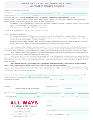 General Agency Agreement and Power of Attorney