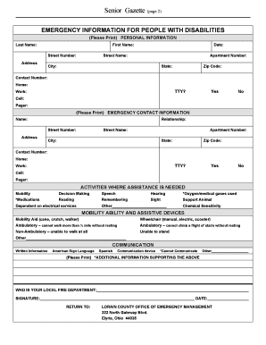 Emergency Information Form for People with Disabilities