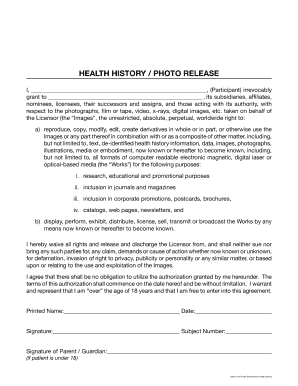 Health History Photo Release Form