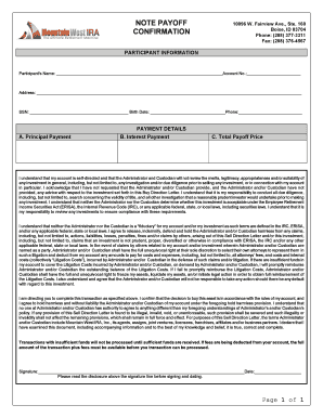 Investment Account Payoff Confirmation Form