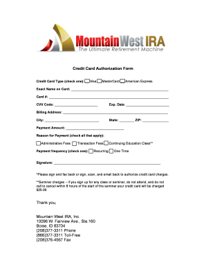 Credit Card Authorization Form