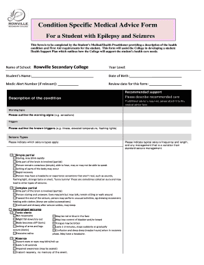 Medical Advice Form for Student with Epilepsy