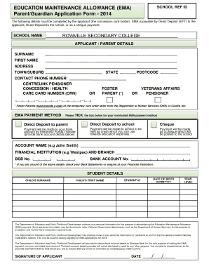 Education Maintenance Allowance Application Form