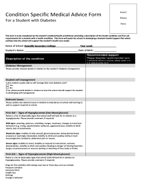 Condition Specific Medical Advice Form for Diabetes