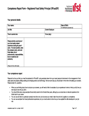 Competence Report Form – Registered Food Safety Principal