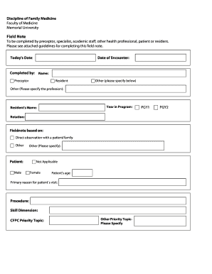 Family Medicine Field Note Form