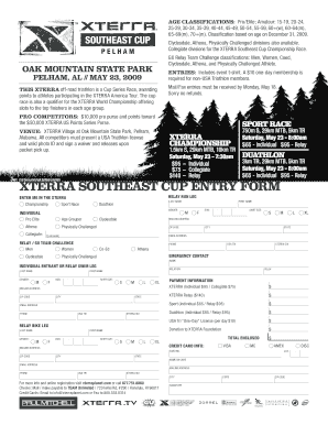 XTERRA Southeast Cup Championship Entry Form