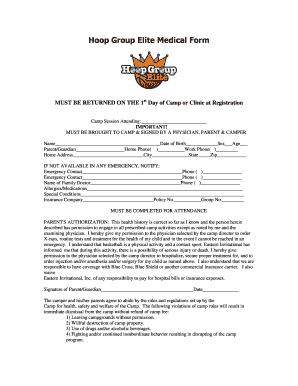Hoop Group Elite Medical Form