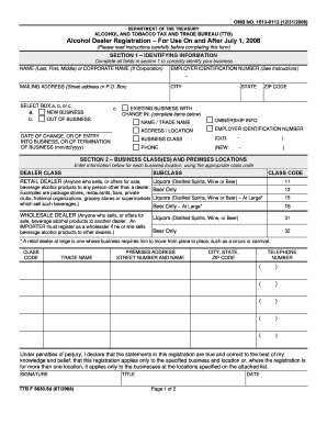 Alcohol Dealer Registration Form