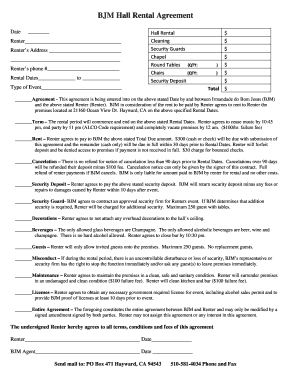 Car rental agreement - Bjm Hall Rental Agreement