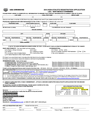 USA Swimming Non-Athlete Registration Application