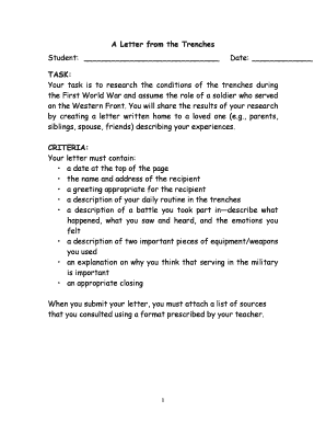 Student Letter from the Trenches