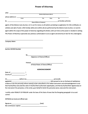 Power of Attorney for Vehicle Title Application