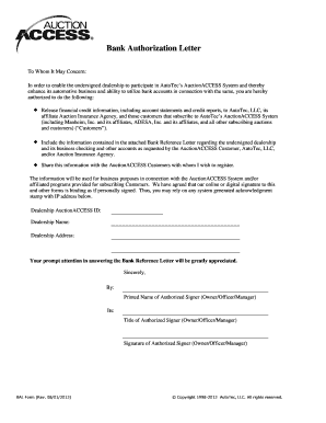 Bank Authorization Letter