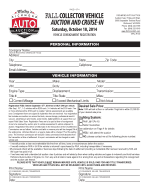 Richmond Auto Auction Vehicle Consignment Form