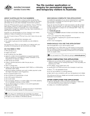 Tax File Number Application for Australia