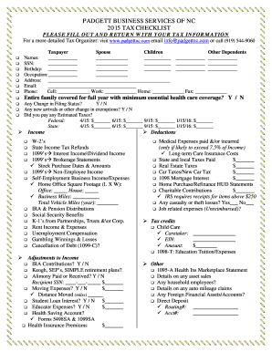 2015 Tax Checklist
