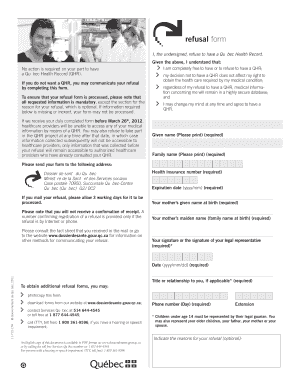 Quebec Health Record Refusal Form