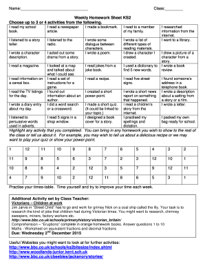 Math weekly homework - Weekly Homework Sheet KS2