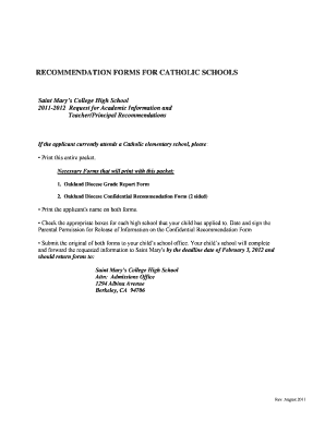 Catholic School Recommendation Forms