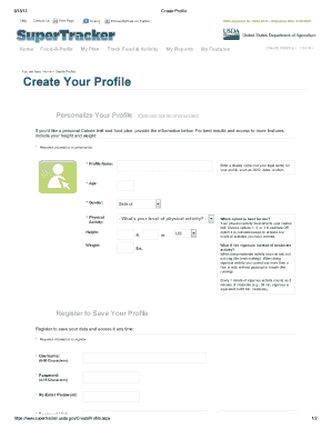 USDA MyPlate Create Profile Form